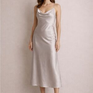 Mod Ref Silver Satin Slinky Slip Dress Size Small